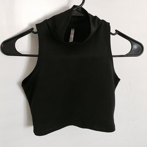 Black Turtleneck Sleeveless Crop Top